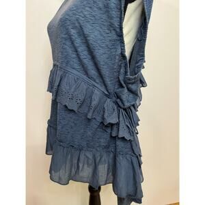 Free People Sleeveless Navy Ruffle Top Flowy NWT Boho Tank Blouse Small  $128